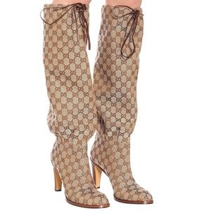 New GUCCI GG monogram CANVAS KNEE-HIGH Lisa BOOT NWT